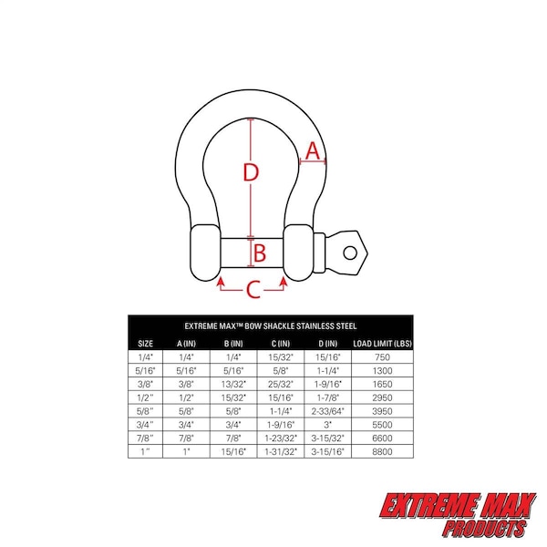 Extreme Max 3006.8297 BoatTector Stainless Steel Bow Shackle - 1/2